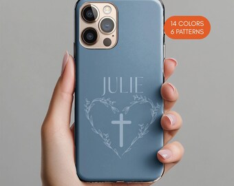 Personalized Christian Phone Case, Floral Cross, Tough Protective Case