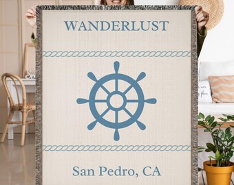 Personalized Nautical Woven Throw Blanket, Boat & Lake House Decor