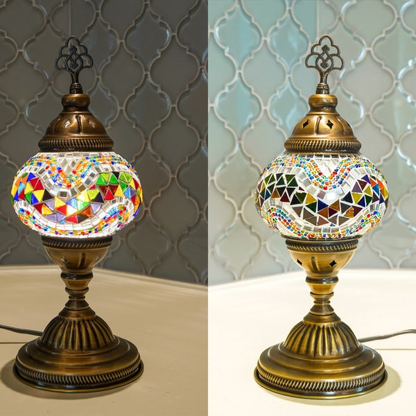 Turkish Lamp, Mosaic Table Lamps, Moroccan Boho Lamp, Handmade Tiffany Desk Lamp, Colorful Glass Bedside Night Lamp, Free Bulb