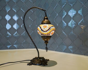 Goose Neck Lamp, Moroccan Lamp, Desk Lamp,  Lamp, Mosaic Swan Neck Lamp, Colorful Lamp, Bedside Table Lamp, Plug in Turkish Light, Free Bulb
