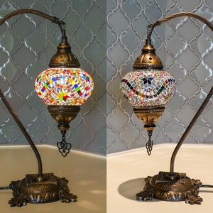 Turkish Lamp, Mosaic Swan Neck Lamp, Goose Neck Lamp, Moroccan Lamp, Desk Lamp, Colorful Lamp, Bedside Table Lamp, Plug in Turkish Light