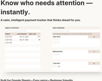 Universal Payment Tracker Spreadsheet | Track Payments, Risk & Overdue Clients | Google Sheets Template