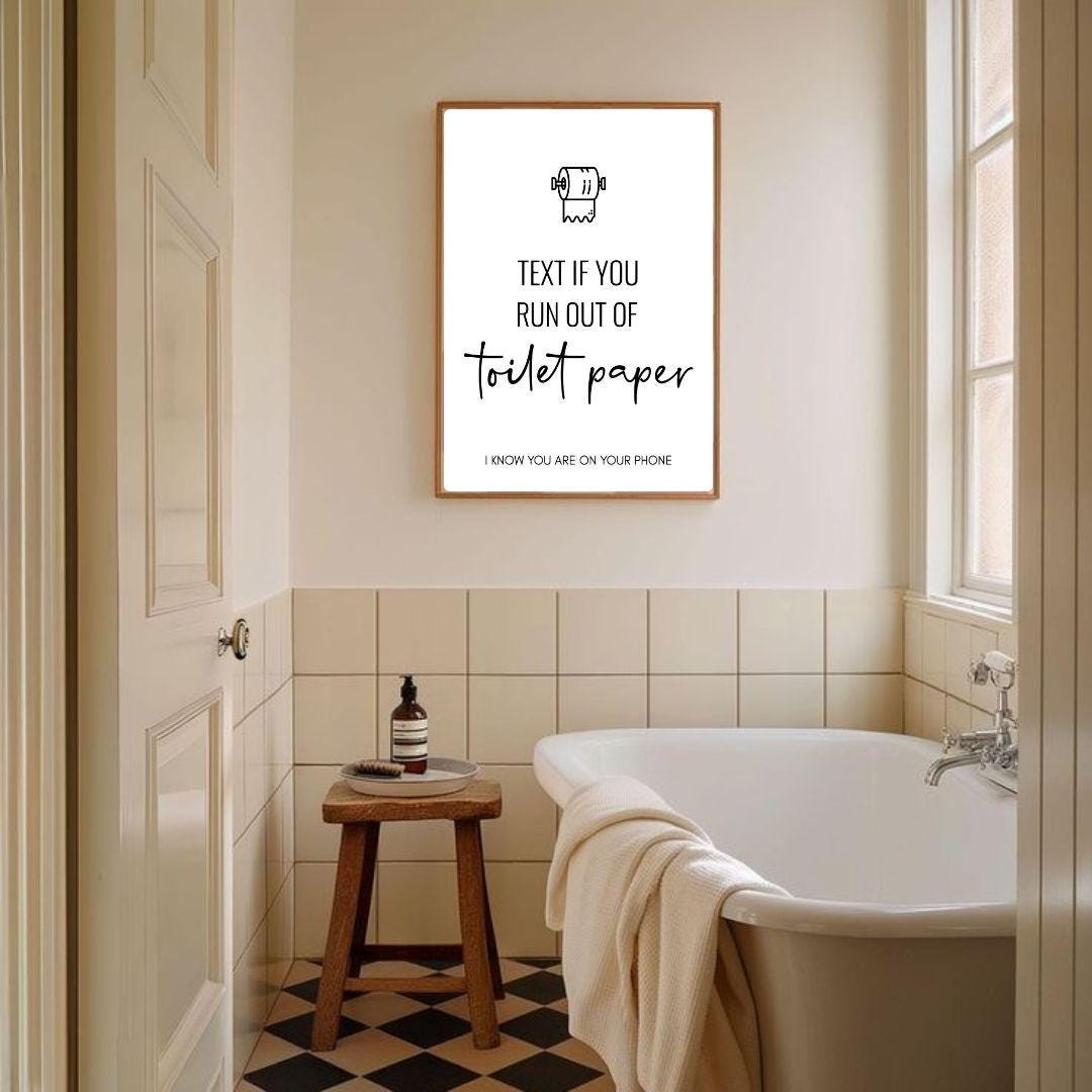 Funny Bathroom Sign — Toilet Paper Text Printable, Digital Download PNG ...