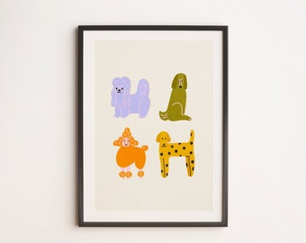 Pop Dogs 01 | Retro Bunte Mid Century Pastell Niedlichen Hund Illustration Digital Download Printable Art Print | 01/02