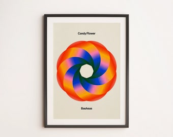 Candy Flower: Bauhaus Series 001 | Retro Colorful Mid Century Abstract Geometric Exhibition Digital Download Printable Art Print | 01/02