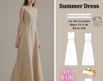 Linen Maxi Summer Dress Sewing Pattern, Fairy Cottagecore Dress Pattern, Linen Dress, A Line Summer Dress Pattern, Vintage Dress, XS-4XL