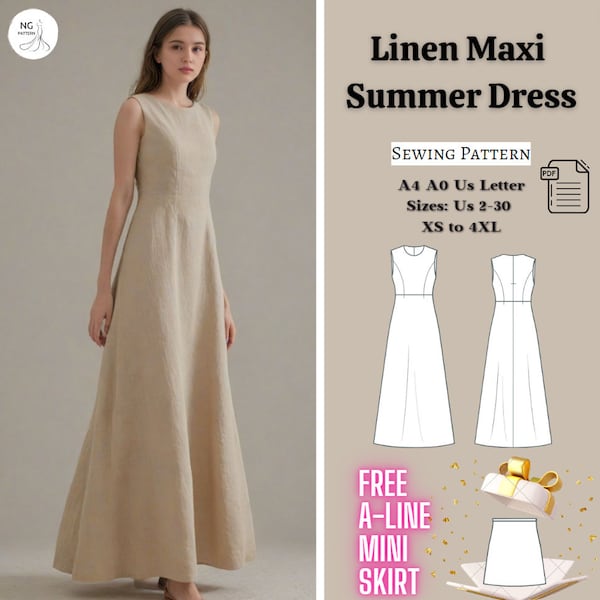 Linen Maxi Summer Dress Sewing Pattern, Fairy Cottagecore Dress Pattern, Linen Dress, A Line Summer Dress Pattern, Vintage Dress, XS-4XL