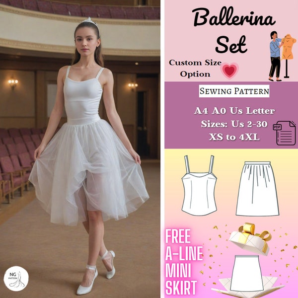 Tulle Ballerina Dress Set Sewing Pattern, Tulle Dress, Corset Top Pattern, Gathered Skirt Pattern, Bustier Top, Gathering Skirt, XS-4XL