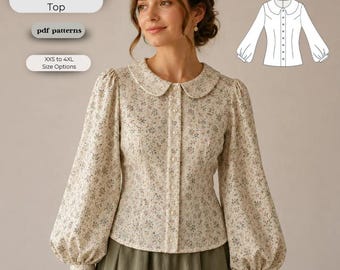Cottagecore Blouse Sewing Pattern | Peter Pan Collar, Bishop Sleeve (PDF Download)