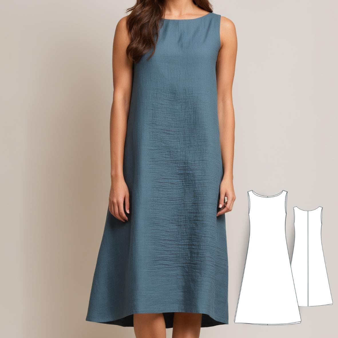 Boat Neck Linen Summer Dress Sewing Pattern, Linen Dress