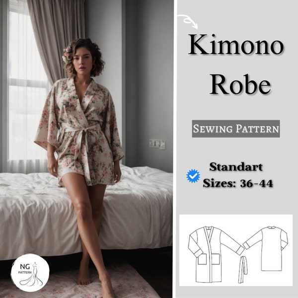 Bridesmaid Robe Sewing Pattern, Kimono Robe Sewing Pattern, Bridal Shower Robe, Kimono Bathrobe, Kimono style nightgown pattern, silk robe