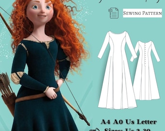 Brave Princess Cosplay Dress Sewing Pattern, XS-4XL (PDF Pattern)