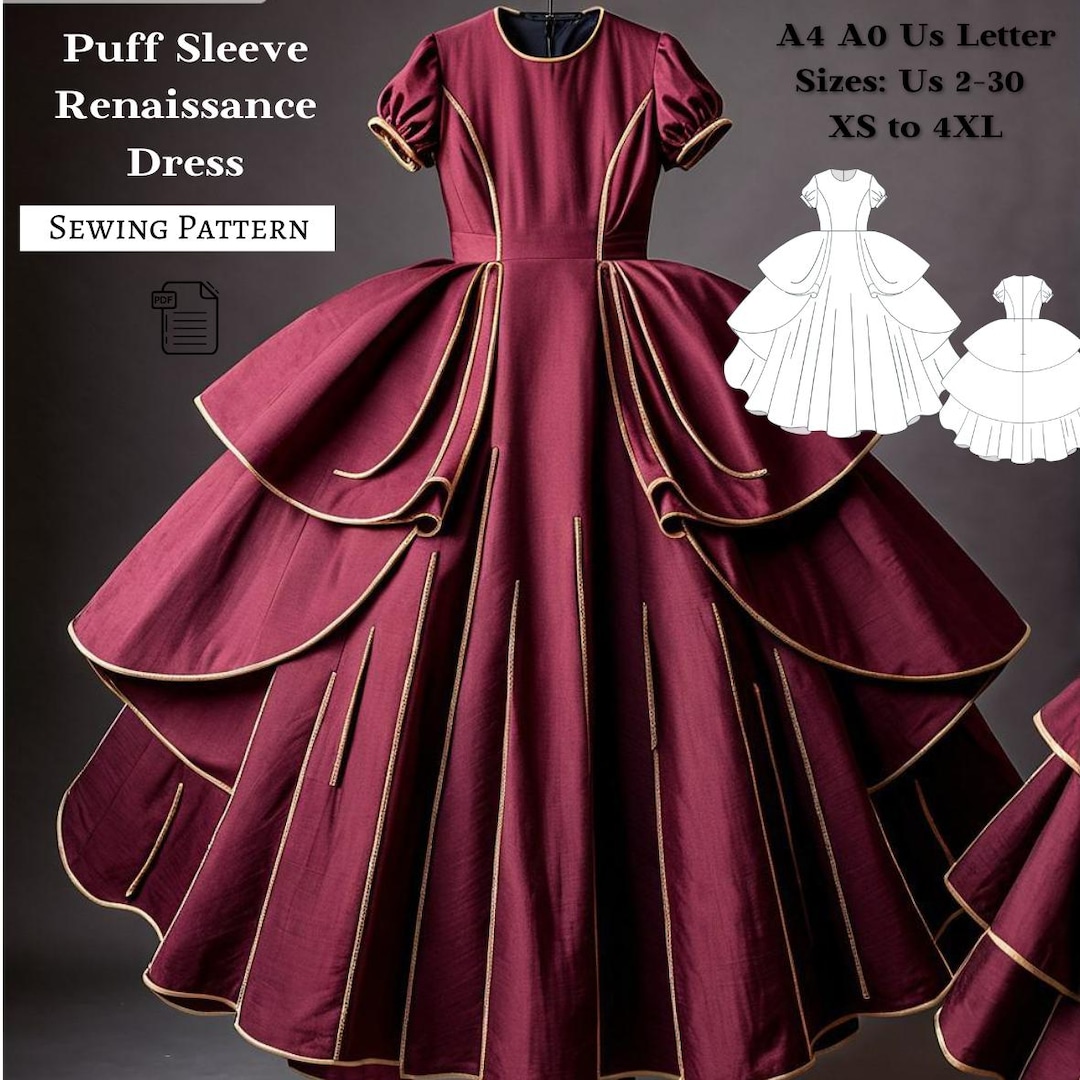 Renaissance Dress Sewing Pattern: Medieval Ball Gown (A4 A0 XS-4XL ...