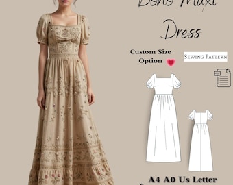 Patrón de costura para vestido largo estilo bohemio: Renacimiento, Celta (XS-4XL) (Descarga digital)