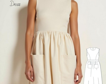 Linen Midi Pinafore Dress Sewing Pattern: Gathered Apron (XS-4XL) (Digital Download)