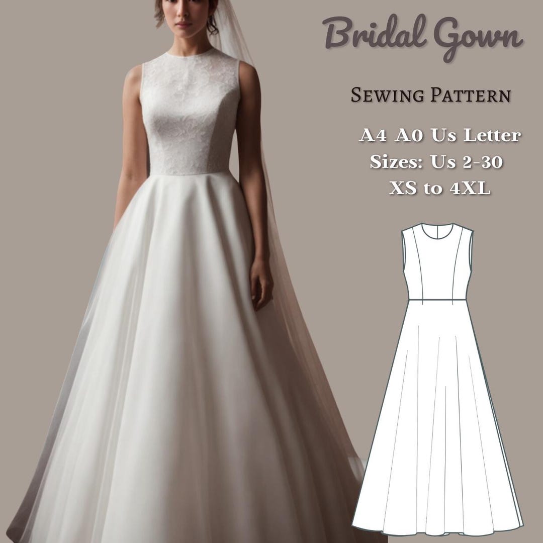 Bridal Gown Sewing Pattern Maxi Circle Dress (A4 A0 XS4XL) (PDF — free download