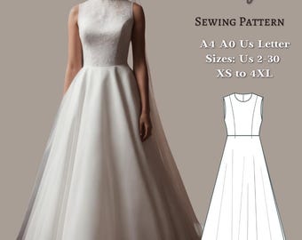 Bridal Gown Sewing Pattern: Maxi Circle Dress (A4 A0 XS-4XL) (PDF Pattern)