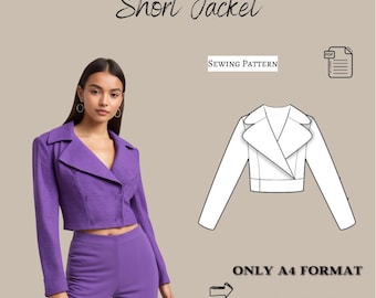 Womens Crop Jacket Sewing Pattern, S-2XL A4 (Digital Download)