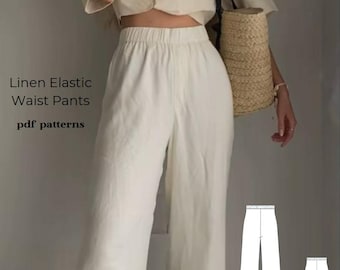 Leinenhose Schnittmuster: Weites Bein Gummizug (XS-4XL Digital PDF)
