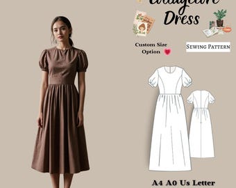 Cottagecore Dress Sewing Pattern: Vintage Renaissance, Fairy, Regency (A4 A0)