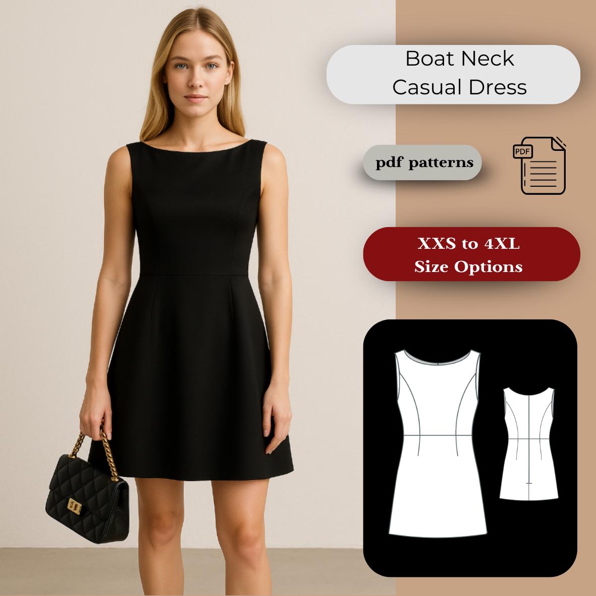 chinese dress ladies Boat Neck Mini Dress Sewing Pattern – Rosys Patterns main image 0