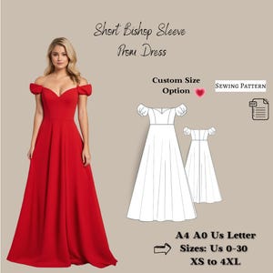 Bishop Sleeve Prom Dress Sewing Pattern: US 2-30, XS-4XL (PDF Pattern)