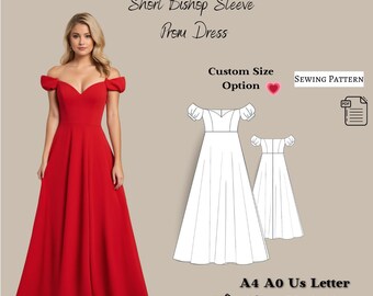 Bishop Sleeve Prom Dress Sewing Pattern: US 2-30, XS-4XL (PDF Pattern)