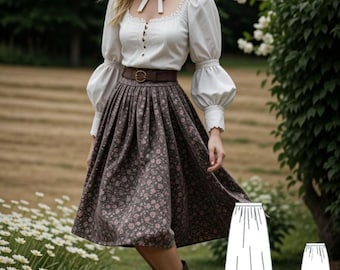 Cottagecore Midi Skirt Sewing Pattern: XS-4XL (PDF Pattern)
