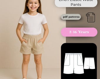 Kids Linen Shorts Sewing Pattern: Elastic Waist (PDF Digital Download)