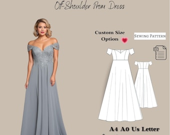 Off Shoulder Dress Sewing Pattern: Prom, Cocktail, Evening Gown (XXS-4XL) (PDF Pattern)