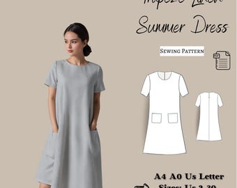 Linen Trapeze Summer Dress Sewing Pattern: Vintage Cottagecore (XS-4XL) (Digital Download)