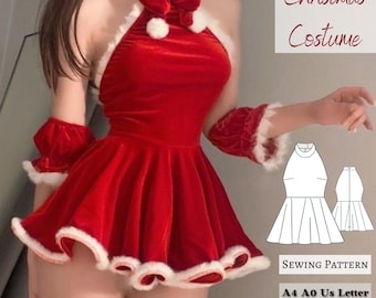 Halter Neck Christmas Cosplay Dress Sewing Pattern: XS-4XL (PDF)