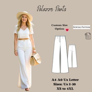 Palazzo Pants Sewing Pattern: Wide Leg Trousers (XS-4XL) (PDF Pattern)