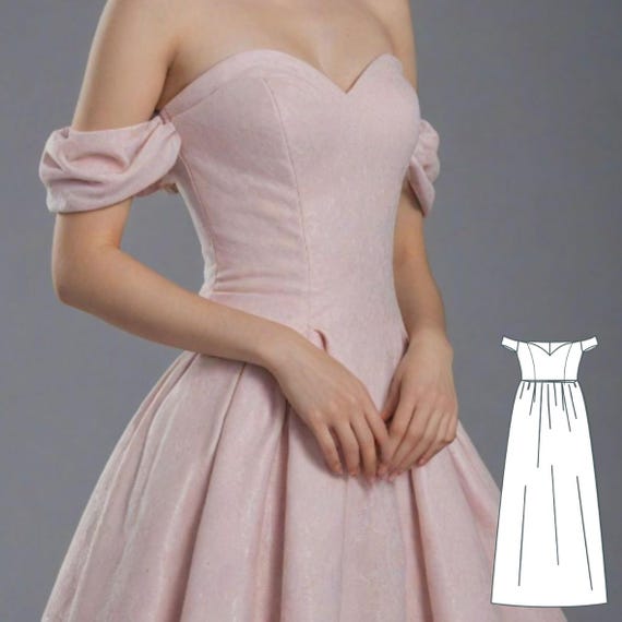 Off-Shoulder Ball Gown Sewing Pattern: A4 A0 Sizes (PDF Pattern)