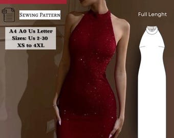 Halter Neck Maxi Dress Sewing Pattern: Christmas, Prom, Cocktail (PDF Pattern)