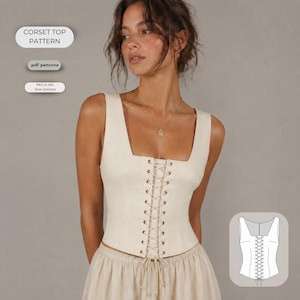 Corset Top Sewing Pattern | Deep Square Neck Lace-Up PDF (XXS-4XL)