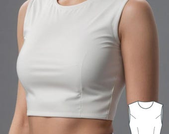 Naaipatroon aansluitende crop-top: mouwloze blouse met melkmeisjes (XS-4XL) (pdf-patroon)