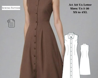 Molde para Vestido Midi Cottagecore com Botões (Tamanhos do XS ao 4XL) (Download Digital)