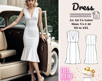 Patron de couture de robe vintage : style années 30, TP-4XL (Patron PDF)