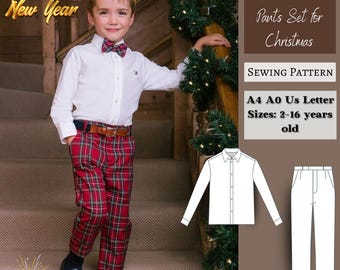 Boys Christmas Shirt and Pants Sewing Pattern: Sizes 2-16 (PDF Pattern)