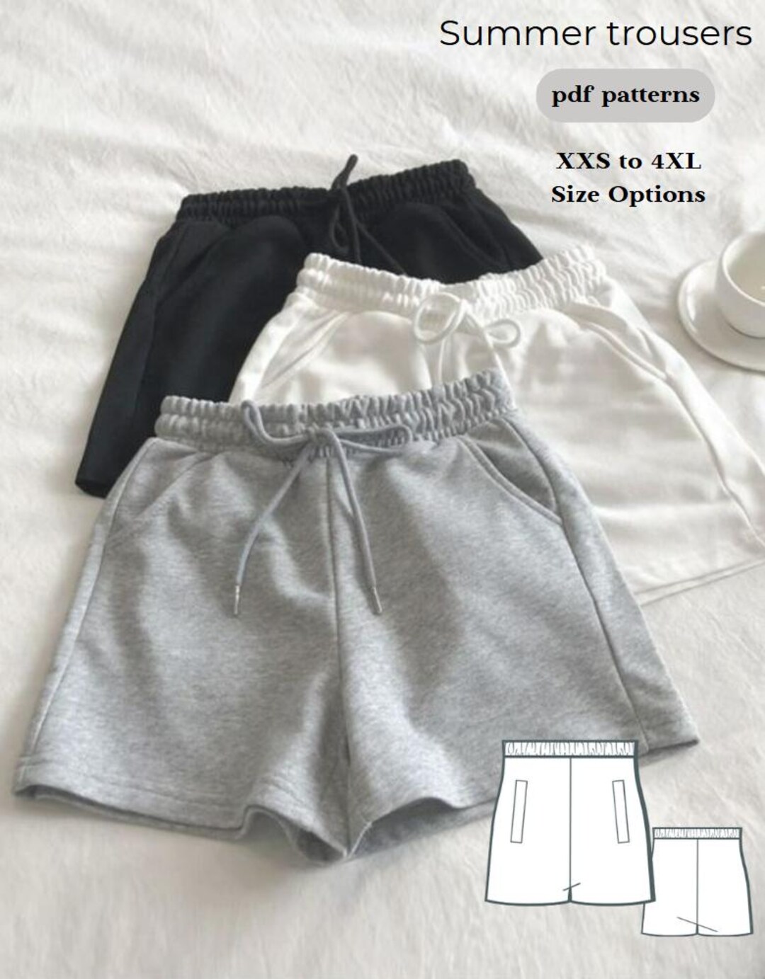 Elastic Waist Summer Shorts Sewing Pattern: XS-4XL (A4-A0 PDF) - Etsy