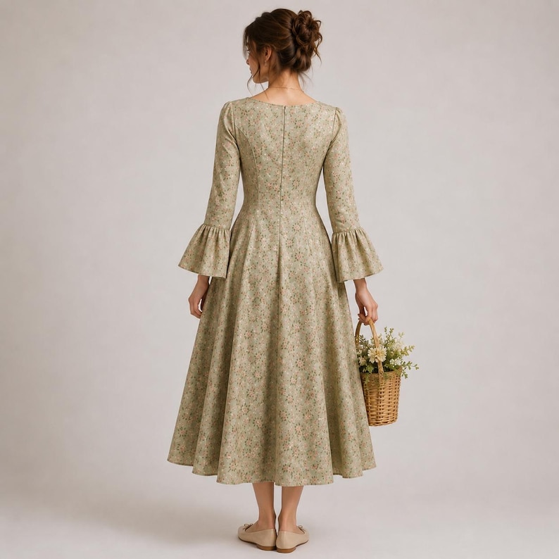 Cottagecore Button Front Dress Sewing Pattern, Vintage Midi Summer Dress, Scoop Neck, XS-4XL image 4