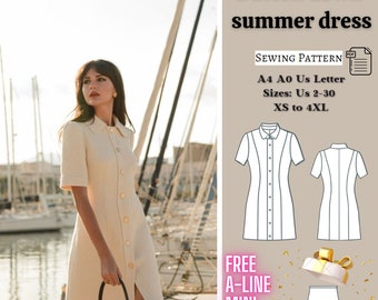 Button Down Summer Dress sewing pattern, A line dress, button front dress, million button dress, anniversary dress, summer dress, XS-4XL