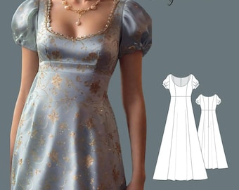 Bridgerton Gown Sewing Pattern: Regency Dress, XS-4XL (PDF Pattern)