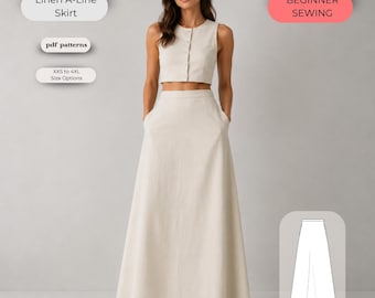 Linen A-Line Maxi Skirt PDF Sewing Pattern | High Waist Skirt with In-Seam Pockets | Digital Sewing Pattern | XXS–4XL | Instant Download