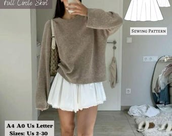 Mini Circle Skirt Sewing Pattern: Women's Sizes XS-4XL (PDF Pattern)