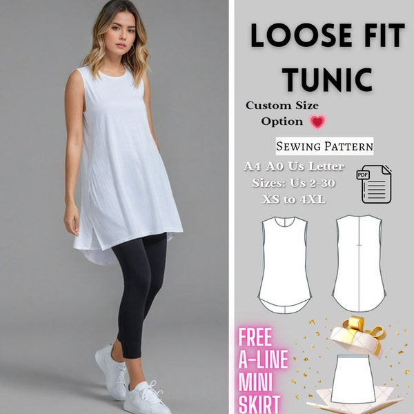 Loose Fit Tunic Top Sewing Pattern, Sleeveless Tunic, Loose fit Top, Easy Tunic pattern, Summer Tunic Pattern, Simple Summer Top pdf, XS-4XL
