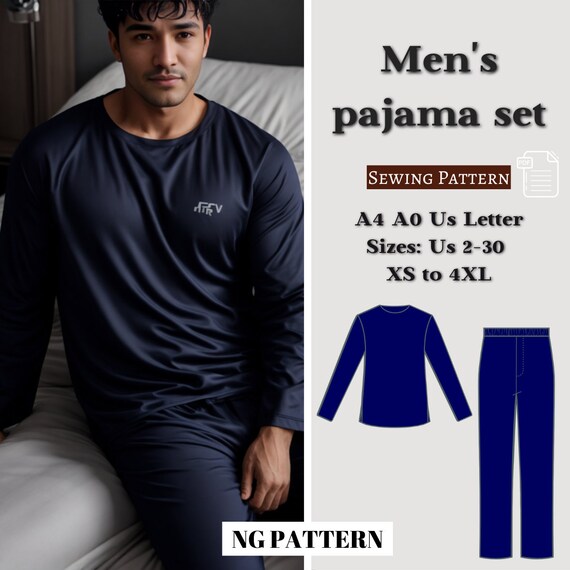 Men s Pajama Set Sewing Pattern Men s Shirt Pattern Men s Trousers Night Pajama for Men Pajama Pants Pattern Men Sizes 36 to 56 A4 A0 Etsy Canada