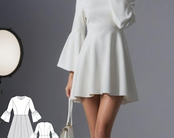 Fit and Flare Sleeve Dress Sewing Pattern: Circle Mini, XS-4XL (Digital Download)