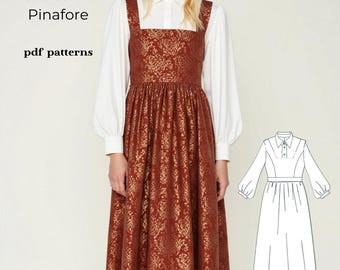 Renaissance Pinafore Dress Sewing Pattern: Bishop Sleeve Shirt (XS-4XL) (PDF Pattern)